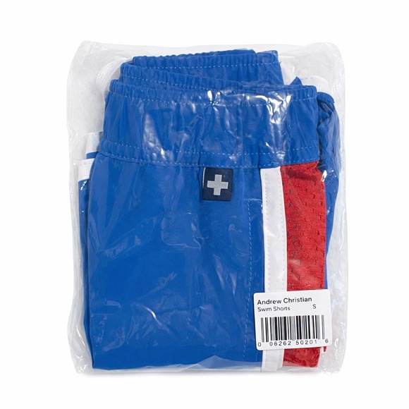 Andrew Christian S (28-31) Mens Blue Retro Swim Shorts Athletic Trunks 70108 NWT - Picture 9 of 10